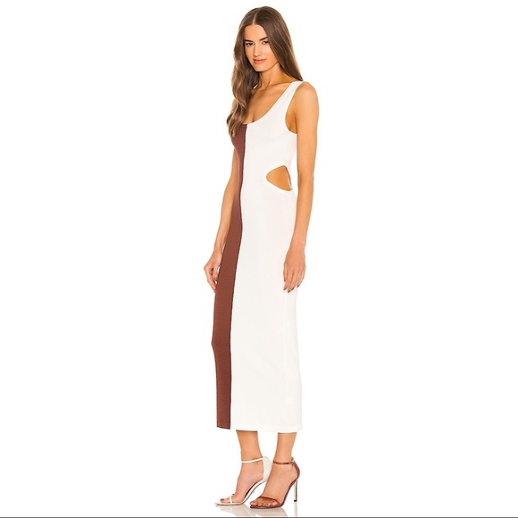 NWT Ronny Kobo Angua Brown White Colorblock Stripe Sleeveless Maxi Dress - Picture 2 of 12